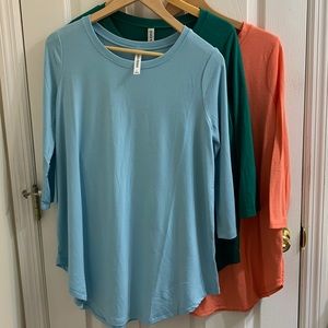 Set of 3, 3/4 Sleeve Tee, Peach, Green and Light Blue, Size Large